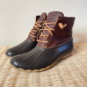Sperry Saltwater Waterproof Duck Rain Boots Brown Leather size 8 women’s